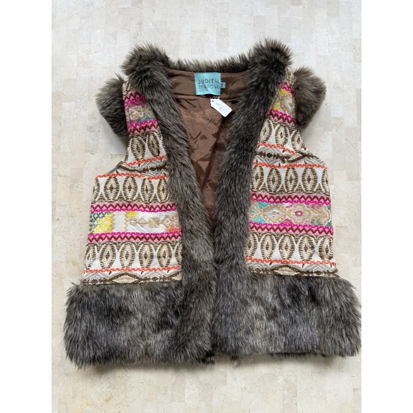Judith March Jackets & Blazers - Judith March Vtg Vest Faux Fur Trim Western Embroidered Boho Hippie Size S